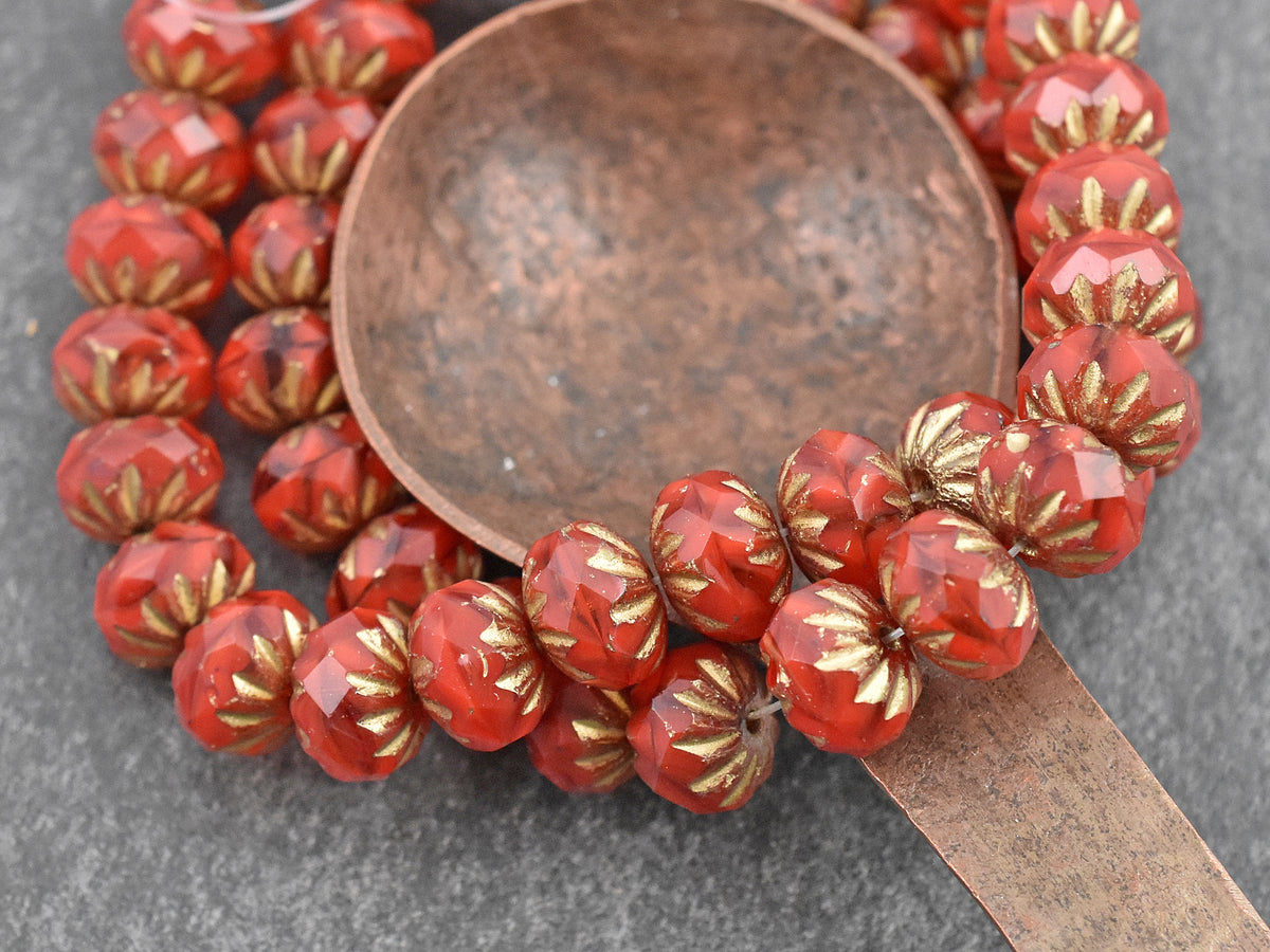 *10* 6x9mm Gold Washed Matte Red Picasso Cruller Rondelle Beads, Women's