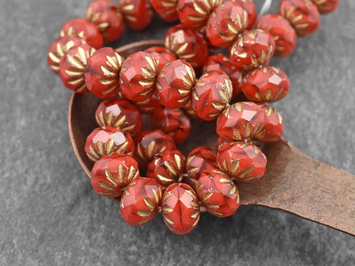 *10* 6x9mm Gold Washed Matte Red Picasso Cruller Rondelle Beads, Women's