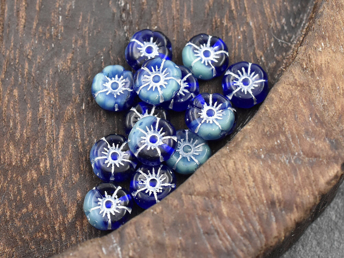 *12* 12mm Metallic Beige Washed Sky Blue Hawaiian Flower Beads, Women's