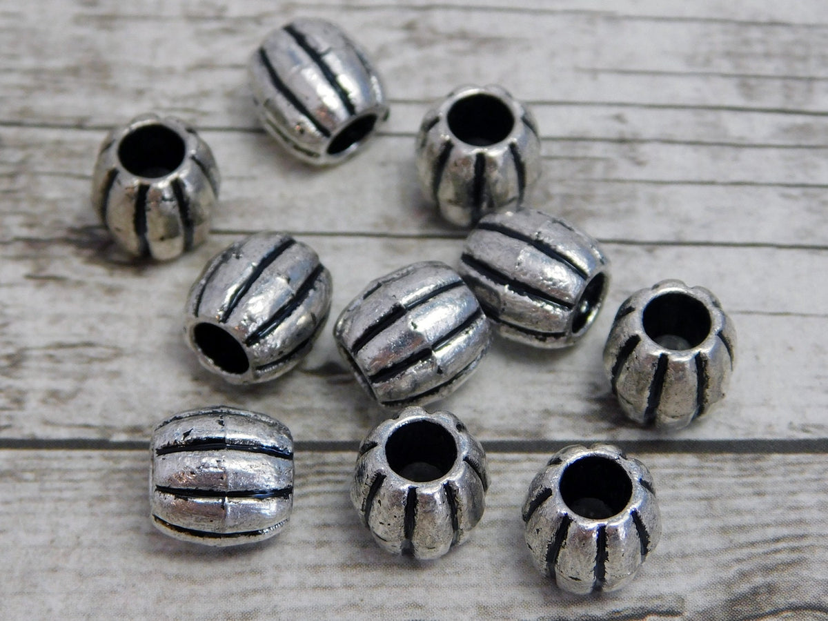 Metal Spacers Large Hole Beads Silver Beads Silver Spacers Antique Silver  Metal Beads Drum Beads 20pcs 934 