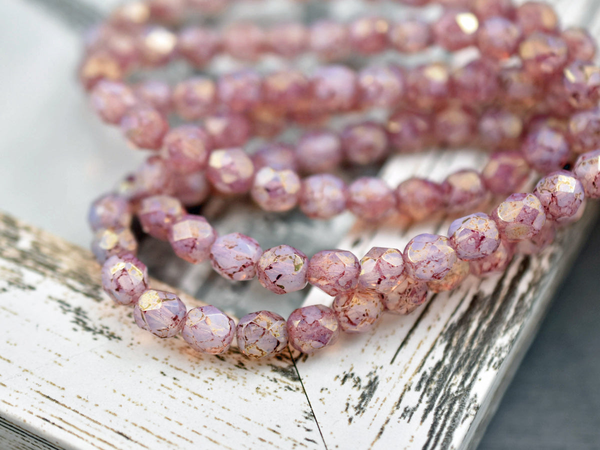 Pale Pink Rose Alabaster 8mm Glass Beads Round Fire Polished Faceted Czech  Preciosa Beads 20 