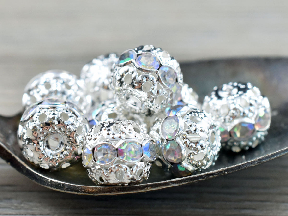 Silver Plated Full Crystal AB Rhinestone Balls 8mm - 6 beads – Estate Beads  & Jewelry