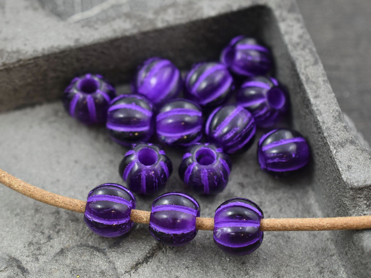 *25* 6mm Purple Washed Purple Pansy Large Hole Melon Beads Czech Glass Beads by GR8BEADS - The Bead Obsession