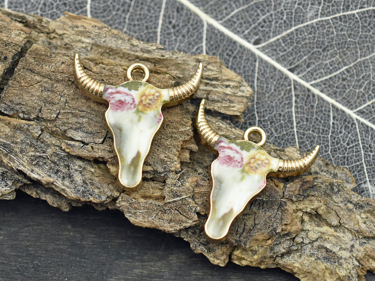 5* 22x21mm Floral Enamel Cow Head Charms #3 – The Bead Obsession