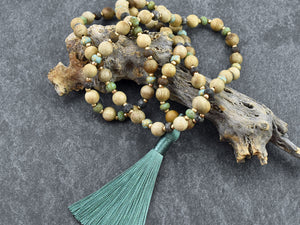 Sandalwood + Glass Tassel Necklace