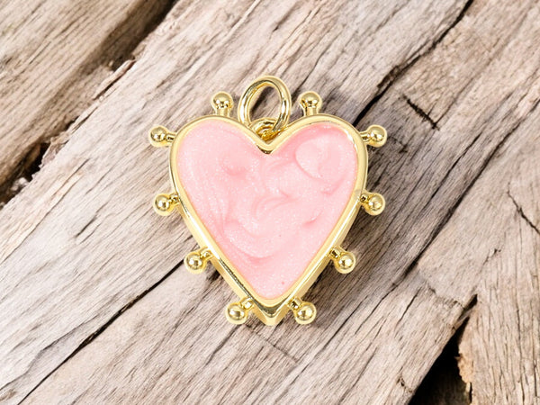 19x18mm 18k Gold Plated Pearlized Enamel Heart Charms