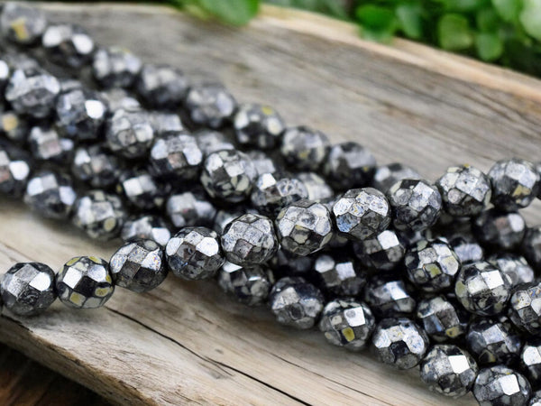 *16* 8mm Hematite Picasso Fire Polished Round Beads