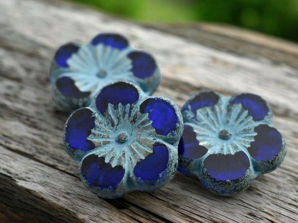 *2* 21mm Turquoise Washed Sapphire Hibiscus Flower Beads