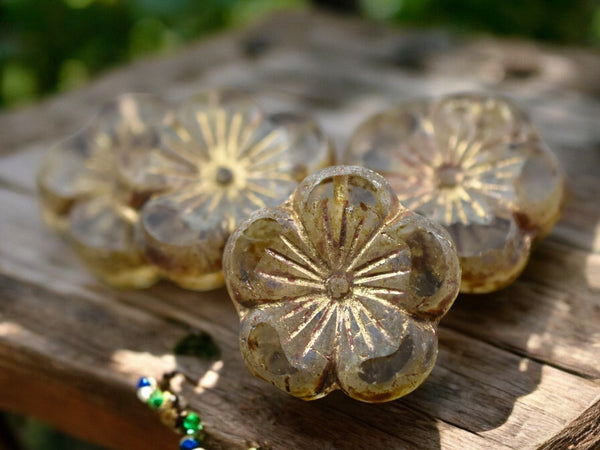 *2* 21mm Gold Washed Clear Hibiscus Flower Beads