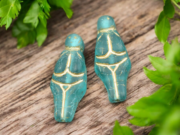 *4* 21x10mm Gold Washed Matte Aqua Goddess Beads