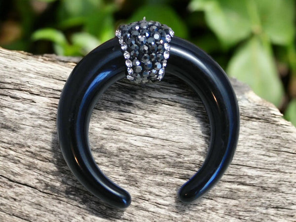 35x37mm Black Micro Pave Horn Crescent Pendant