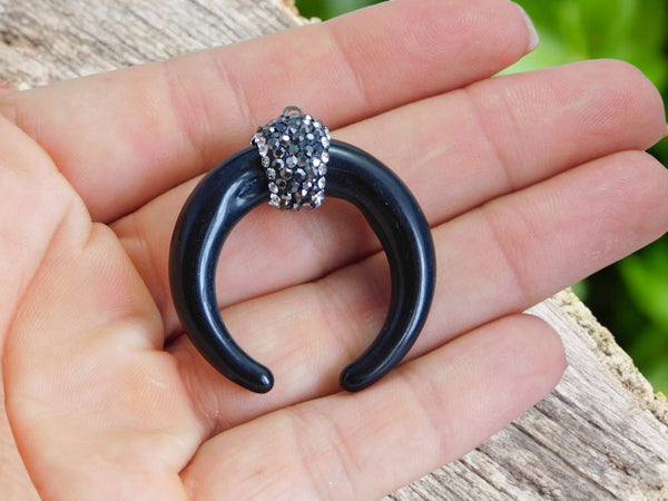 35x37mm Black Micro Pave Horn Crescent Pendant