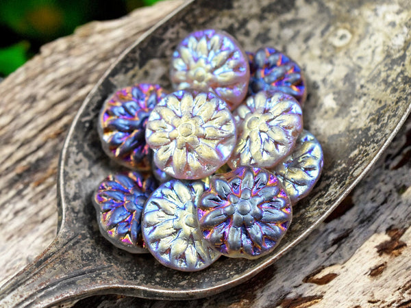 *10* 14mm Crystal AB Marea Dahlia Coin Beads