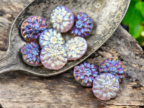 *10* 14mm Crystal AB Marea Dahlia Coin Beads