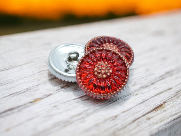 18mm Daisy Button Ladybug and Copper - Czech Glass Buttons