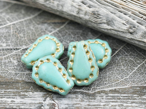 *8* 17x12mm Gold Washed Opaque Turquoise Lacy Teardrop Beads