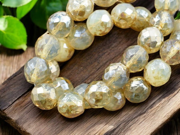 *15* 12mm Champagne Luster Picasso Fire Polished Round Beads