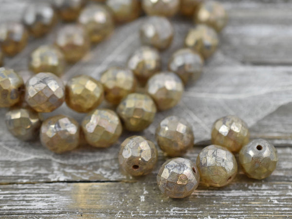 *15* 12mm Champagne Luster Picasso Fire Polished Round Beads