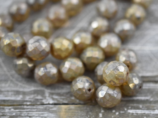 *15* 12mm Champagne Luster Picasso Fire Polished Round Beads