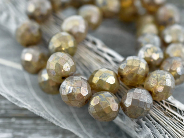 *15* 12mm Champagne Luster Picasso Fire Polished Round Beads