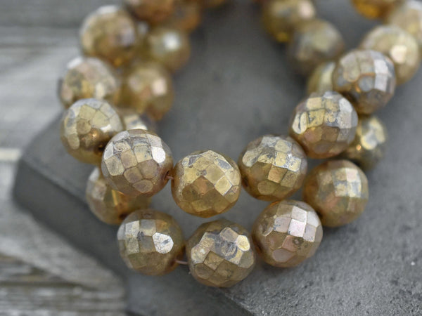 *15* 12mm Champagne Luster Picasso Fire Polished Round Beads