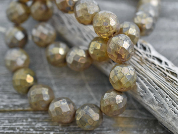 *15* 12mm Champagne Luster Picasso Fire Polished Round Beads