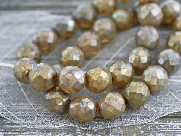 *15* 12mm Champagne Luster Picasso Fire Polished Round Beads