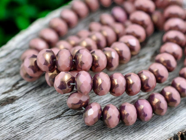 *25* 6x8mm Bronze Washed Dusty Rose Fire Polished rondelle Beads