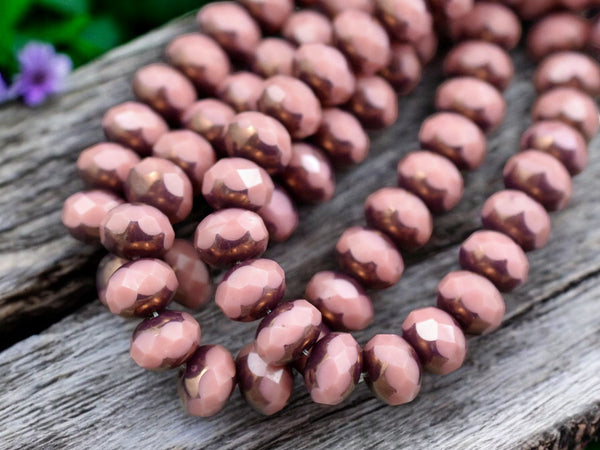 *25* 6x8mm Bronze Washed Dusty Rose Fire Polished rondelle Beads