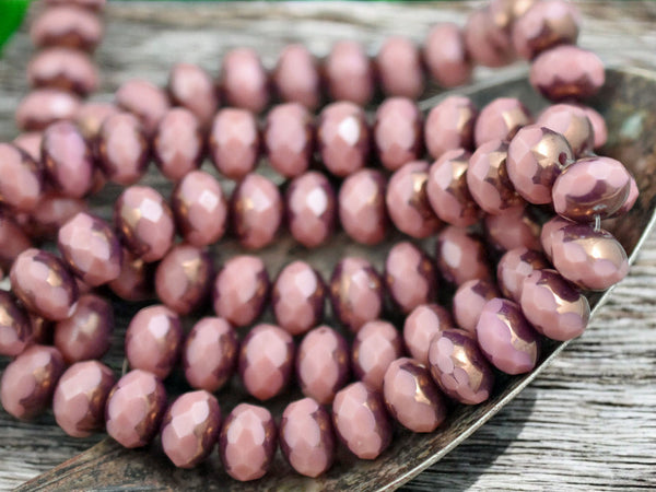 *25* 6x8mm Bronze Washed Dusty Rose Fire Polished rondelle Beads