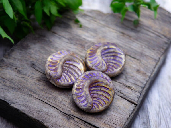 *6* 19mm Alabaster Lilac Fossil Coin Beads