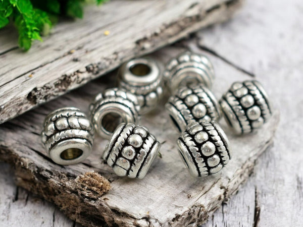 *50* 6x8mm Antique Silver Large Hole Drum Beads