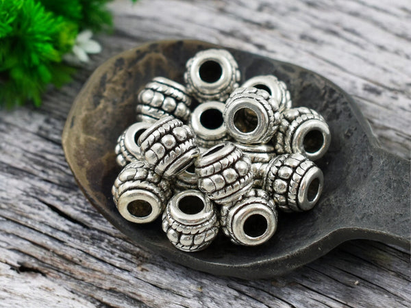 *50* 6x8mm Antique Silver Large Hole Drum Beads