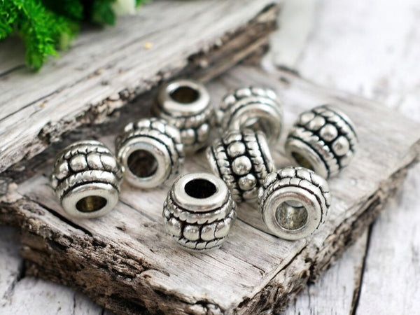 *50* 6x8mm Antique Silver Large Hole Drum Beads