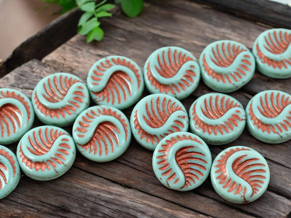 *6* 19mm Copper Washed Turquoise Fossil Coin Beads