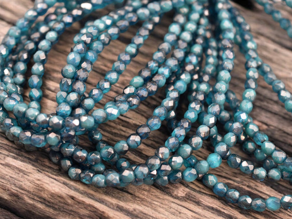 *50* 4mm Laguna Blue Luster Fire Polished Round Beads