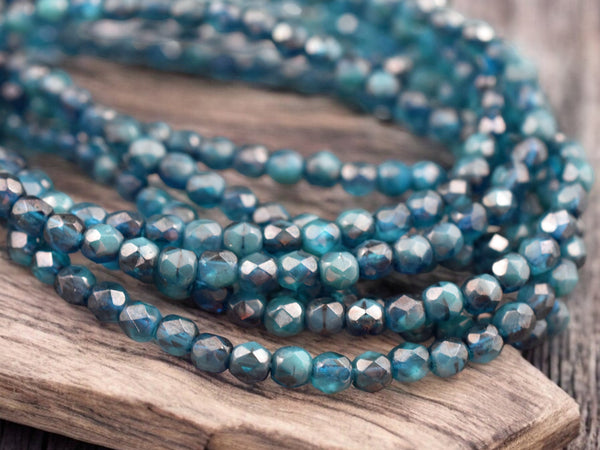 *50* 4mm Laguna Blue Luster Fire Polished Round Beads