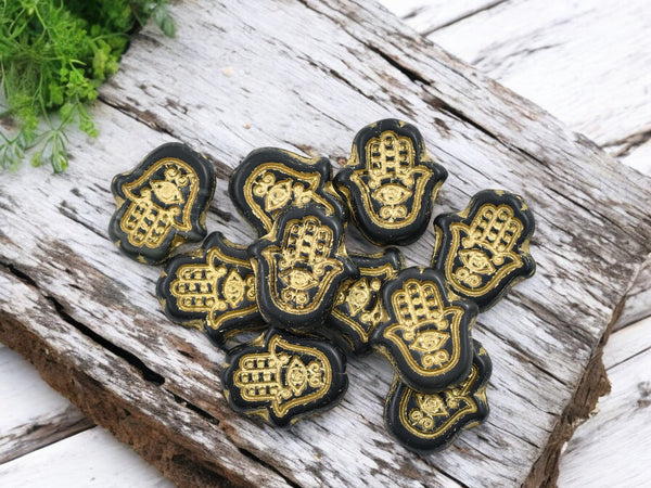 *10* 15x14mm Bronze Washed Matte Black Hamsa Hand Beads