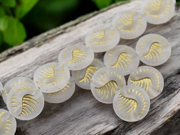 *6* 19mm Gold Washed Matted Crystal Fossil Coin Beads