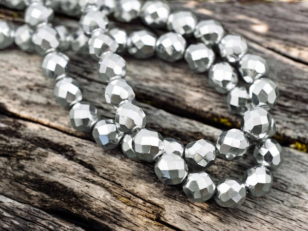 Silver Coated Fire Polished Round Beads -- Choose Your Size