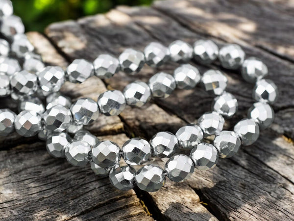 Silver Coated Fire Polished Round Beads -- Choose Your Size