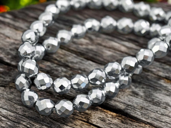 Silver Coated Fire Polished Round Beads -- Choose Your Size