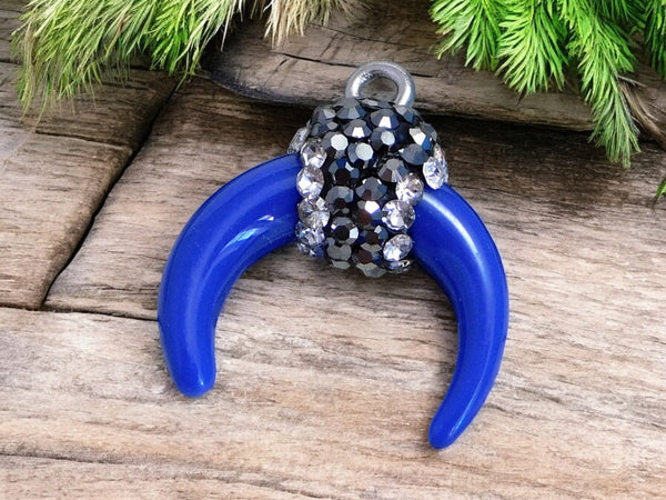 21x18mm Royal Blue Micro Pave Horn Crescent Pendant