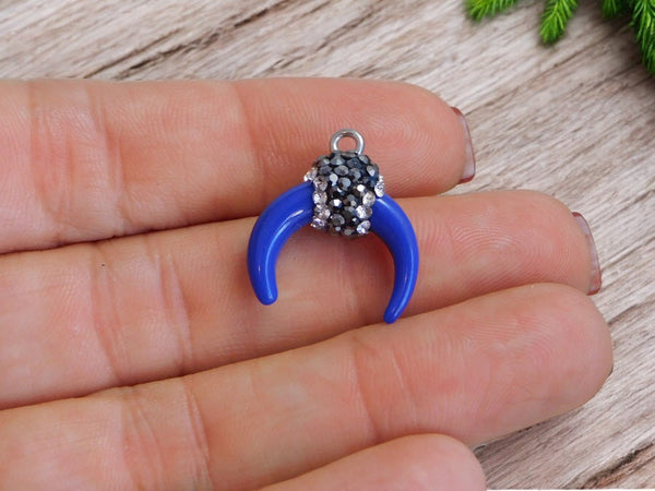 21x18mm Royal Blue Micro Pave Horn Crescent Pendant