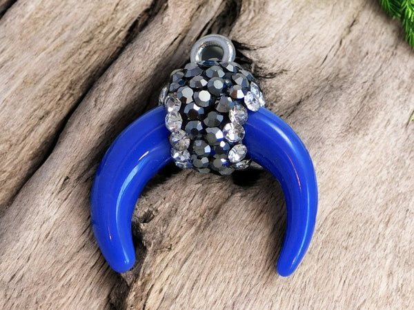 21x18mm Royal Blue Micro Pave Horn Crescent Pendant