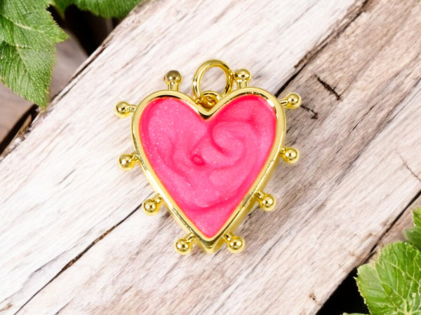 19x18mm 18k Gold Plated Pearlized Enamel Heart Charms