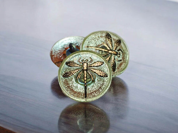 18mm Dragonfly Button Honeydew with AB Finish - Czech Glass Buttons