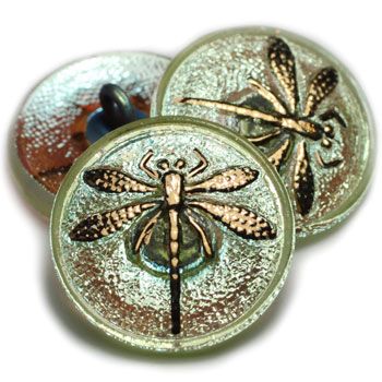 18mm Dragonfly Button Honeydew with AB Finish - Czech Glass Buttons