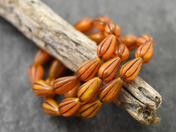 *10* 13x8mm Bronze Washed Orange Opaline Melon Drop Beads