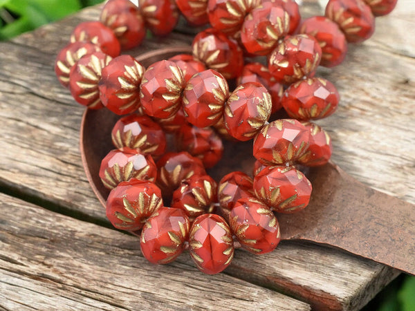 *25* 6x9mm Gold Washed Crimson Crystal Cruller Rondelle Beads